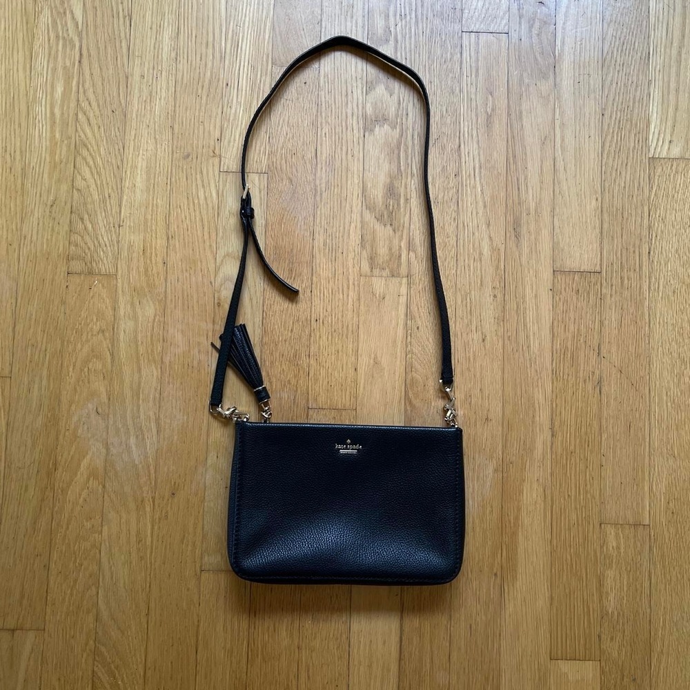 Kate Spade black leather crossbody bag with pebbled texture